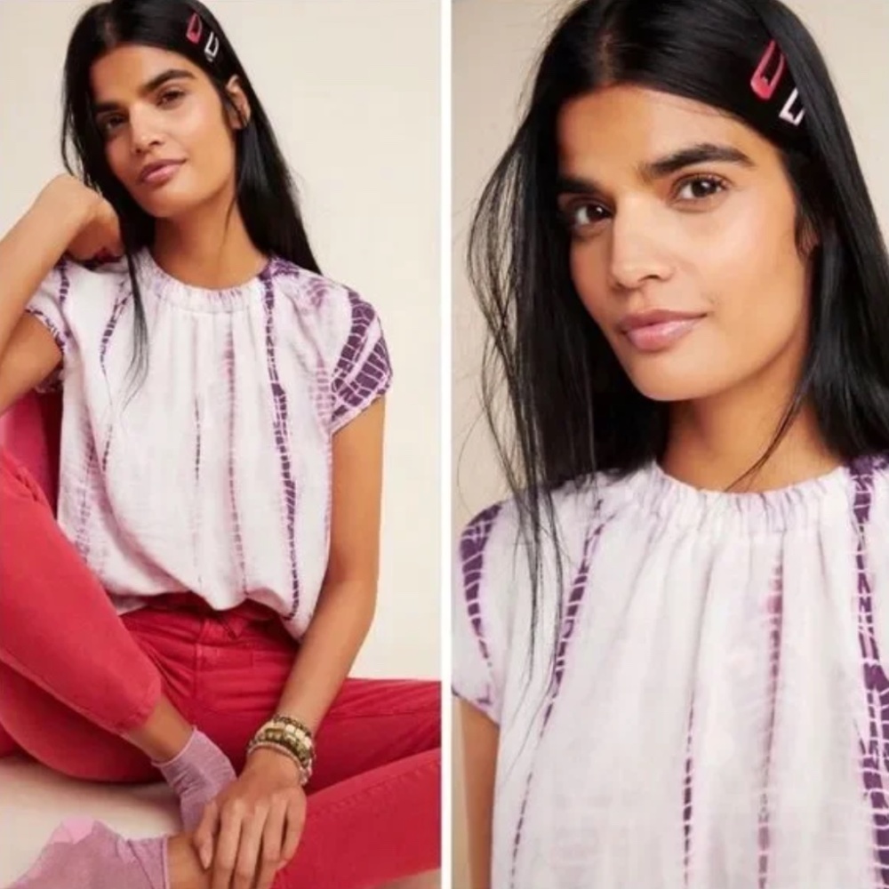 EUC CLOTH & STONE by Anthropologie XL Mock Neck Short Sleeve Tie Dye RARE Top